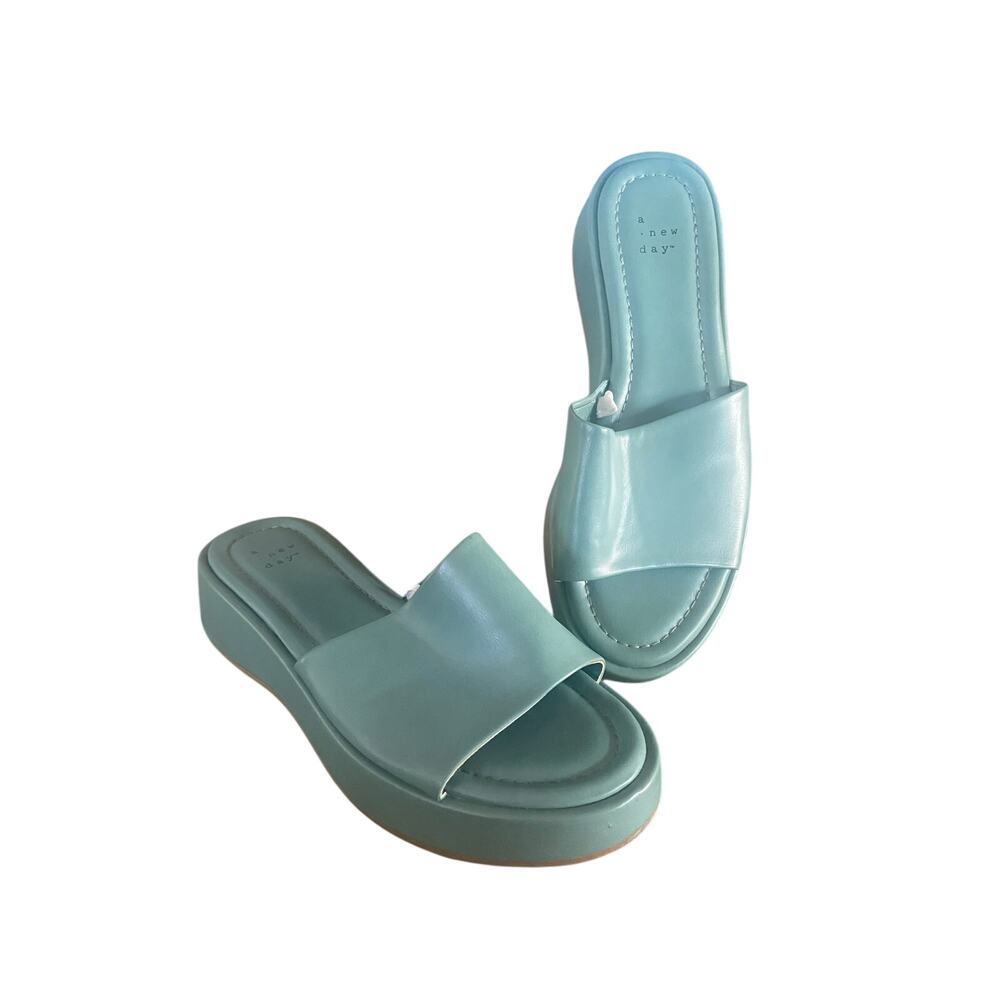 A New Day soft teal platform slide sandal